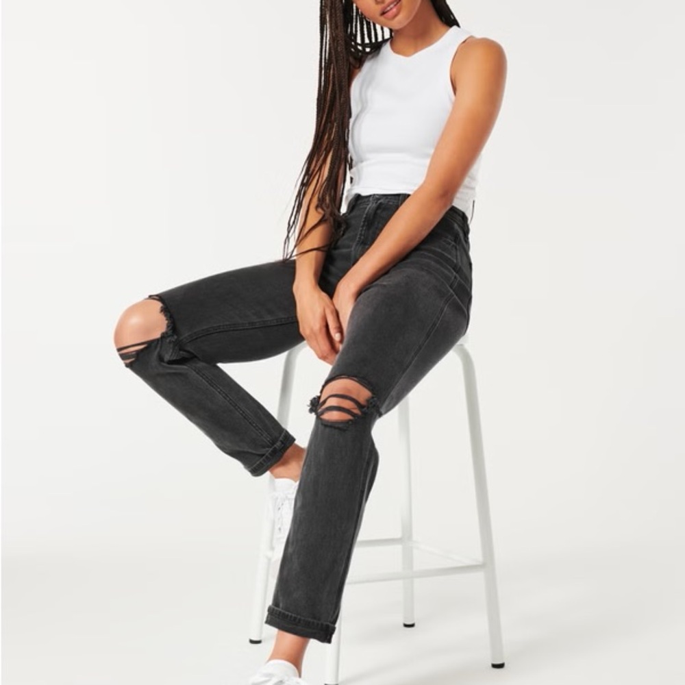 Hollister Black Ripped Straight Leg Pants